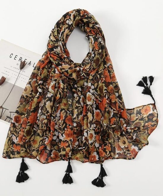 Earthy Orange Brown Floral Scarf