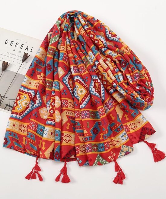 Red Geometric Designer Shawl