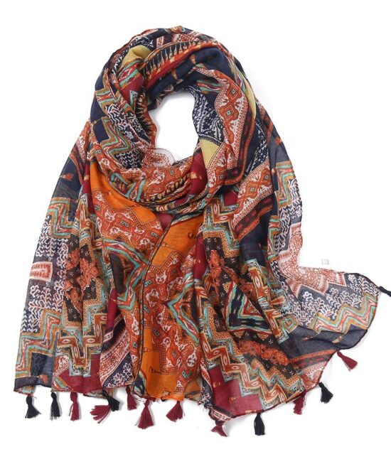Shawl With Fringes Floral Printed Scarves