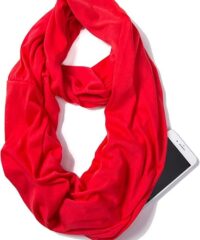 Red Infinity Loop Scarf Hidden Zipper Pocket