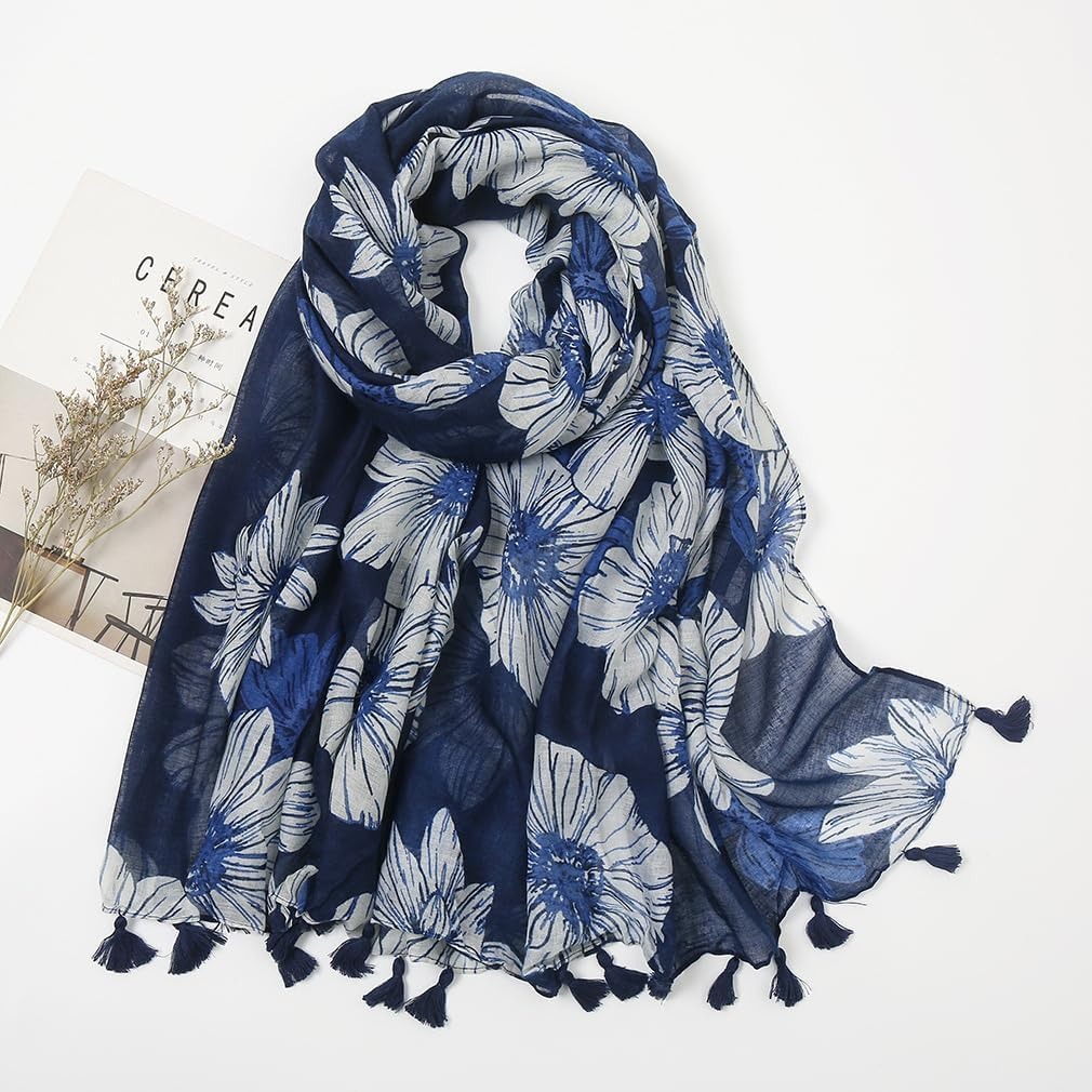 Blue Floral Shawl Holiday Travel Light Scarf