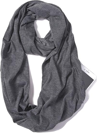 Grey Infinity Loop Scarf Hidden Zipper Pocket