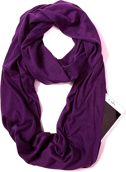 Purple Infinity Loop Scarf with Hidden Zipper Pocket