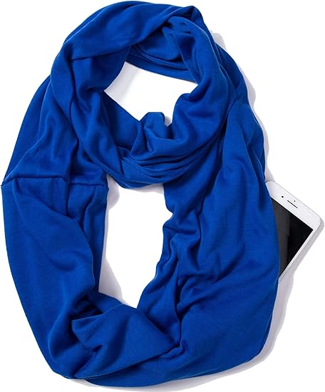 Blue Infinity Loop Scarf with Hidden Zipper Pocket