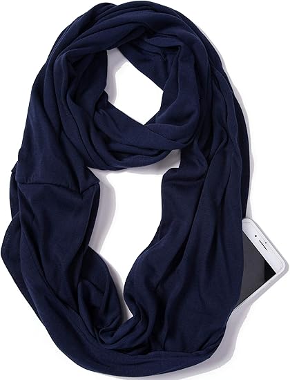 Dark blue infinity loop scarf with hidden zipper pocket