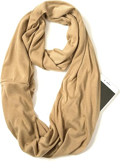 Khaki Infinity Loop Scarf Hidden Zipper Pocket