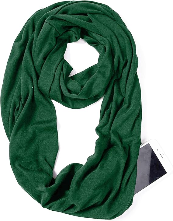 Green Infinity Loop Scarf Hidden Zipper Pocket
