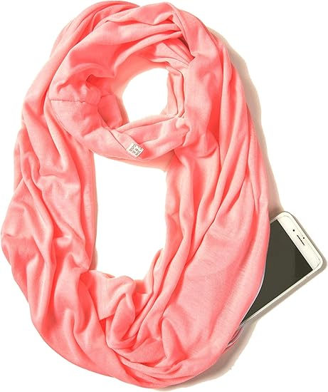 Light Pink Infinity Loop Scarf Hidden Zipper Pocket